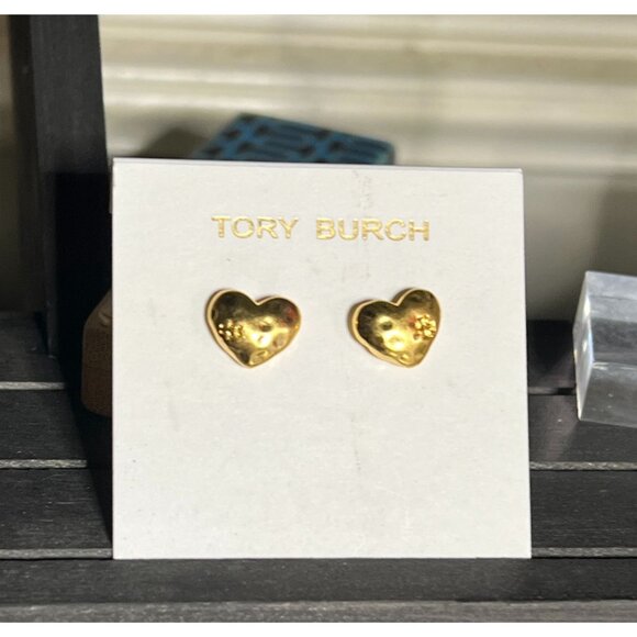 Tory Burch Gold Heart Stud Earrings - Picture 3 of 5